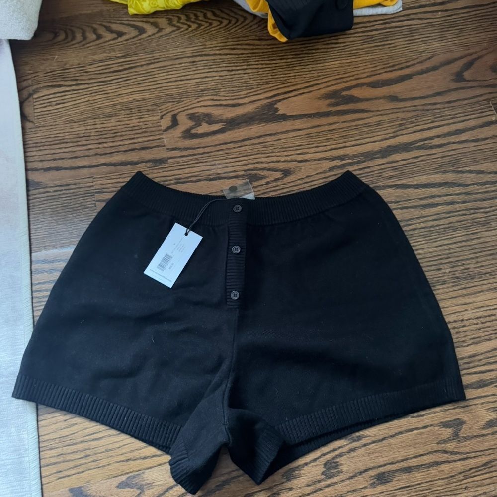 WeWoreWhat Black High Waist Shorts Relaxed Fit button front